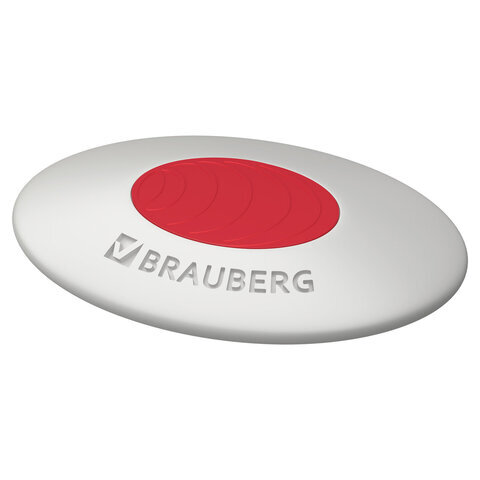 Ластик BRAUBERG "Oval PRO", 40*26*8мм, овальный, красный пластиковый держатель, 229560