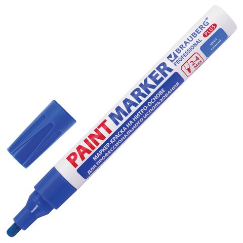 Маркер-краска лаковый (paint marker) 4 мм, СИНИЙ, НИТРО-ОСНОВА, алюминиевый корпус, BRAUBERG PROFESSIONAL PLUS, 151447