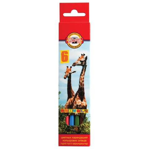 Карандаши цветные KOH-I-NOOR "Animals", 6 цветов, грифель 2,8 мм, заточенные, европодвес, 3551006008KSRU