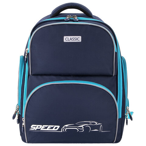 Рюкзак BRAUBERG CLASSIC, легкий каркас, премиум материал, Speed, синий, 37х32х21 см, 270088