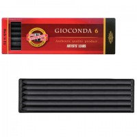 Уголь искусственный для рисования KOH-I-NOOR, набор 6 шт., "Gioconda", твердый, заточенный, пластиковая коробка, 8673003005PK