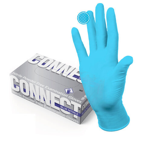 Перчатки смотровые нитриловые CONNECT, голубые, 50 пар (100 штук), размер XL (очень большие), -