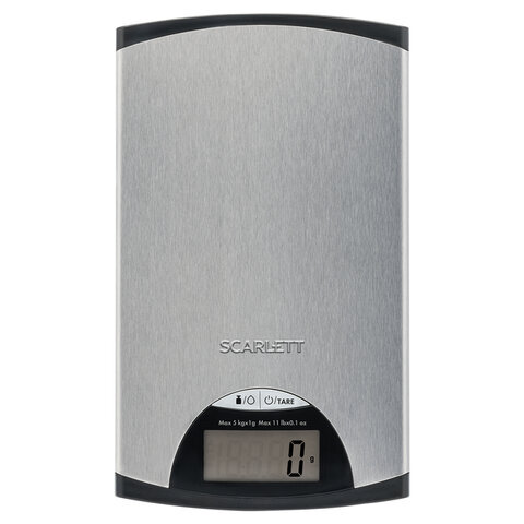 Весы кухонные SCARLETT SC-KS57P97, электронный дисплей, max вес 5 кг, тарокомпенсация, сталь, серые