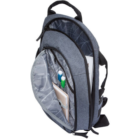 Рюкзак GRIZZLY универсальный, с отделением для ноутбука, 1 лямка, серый, 46х32х11 см, RQ-914-2/2