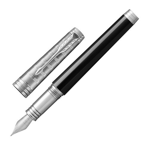 Ручка перьевая PARKER "Premier Custom Tartan Lacquer & Metal ST", корпус черный, палладиевые детали, черная, 1931417