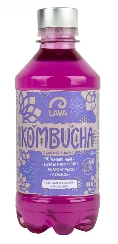 Комбуча Lava Зеленый чай, цветы клитории, лемонграсс, лаванда, 330 мл
