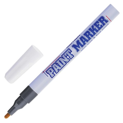 Маркер-краска лаковый (paint marker) MUNHWA "Slim", 2 мм, СЕРЕБРЯНЫЙ, нитро-основа, алюминиевый корпус, SPM-06