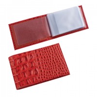 Визитница карманная BEFLER "Кайман" на 40 визиток, натуральная кожа, крокодил, красная, V.30.-13