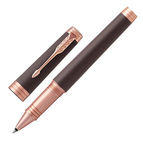 Ручка-роллер PARKER "Premier Soft Brown PGT", корпус коричневый, детали розовое золото, черная, 1931407