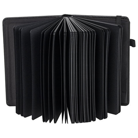 Скетчбук, черная бумага 140 г/м2 90х140 мм, 80 л., КОЖЗАМ, резинка, карман, BRAUBERG ART, черный, 113201