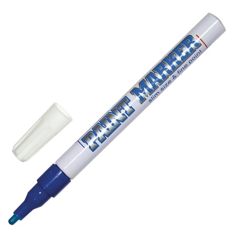 Маркер-краска лаковый (paint marker) MUNHWA "Slim", 2 мм, СИНИЙ, нитро-основа, алюминиевый корпус, SPM-02
