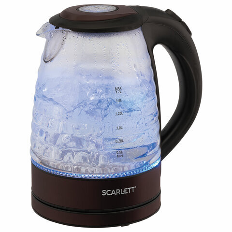 Чайник SCARLETT SC-EK27G97, 1,7 Вт, 2200 Вт, закрытый нагреватеьный элемент, стекло, коричневый