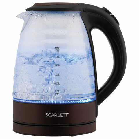 Чайник SCARLETT SC-EK27G97, 1,7 Вт, 2200 Вт, закрытый нагреватеьный элемент, стекло, коричневый