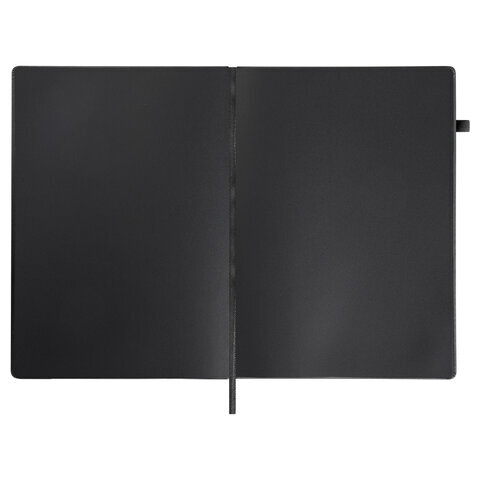 Скетчбук, черная бумага 140 г/м2 210х297 мм, 80 л., КОЖЗАМ, резинка, карман, BRAUBERG ART, черный, 113206