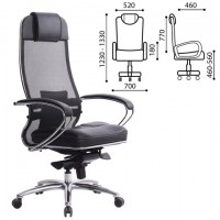 Кресло офисное МЕТТА "SAMURAI" SL-1, сверхпрочная ткань-сетка/кожа, черное