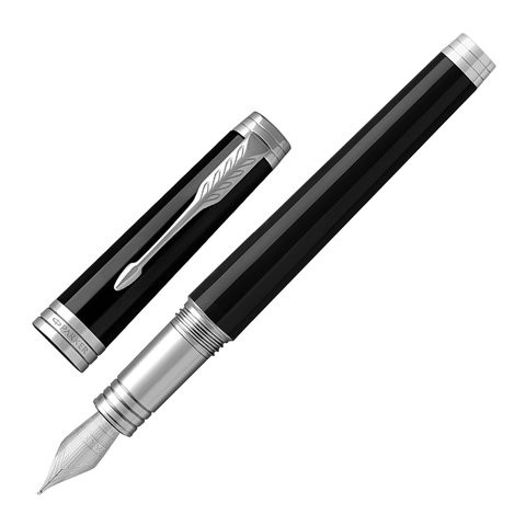 Ручка перьевая PARKER "Premier Black Lacquer PT", корпус черный, палладиевые детали, черная, 1931413