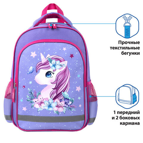 Рюкзак ПИФАГОР SCHOOL для начальной школы, "Dreamy unicorn", 38x28х14 см, 270651