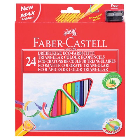 Карандаши цветные FABER-CASTELL, 24 цвета, трехгранные, с точилкой, упаковка с подвесом, 120524