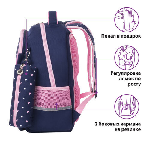 Рюкзак ЮНЛАНДИЯ COMPLETE, с пеналом в комплекте, эрго-спинка, Pink bow, 42х29х14 см, 229972