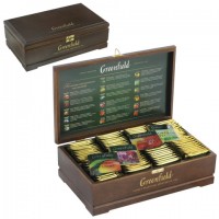 Чай GREENFIELD (Гринфилд), набор 96 пакетиков (8 вкусов по 12 пакетиков) в деревянной шкатулке, 177,6 г, 0463-10