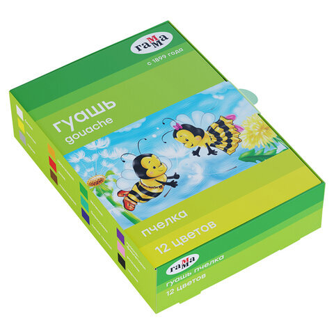 Гуашь ГАММА "Пчелка", 12 цветов по 20 мл, без кисти, картонная упаковка, 221014_12