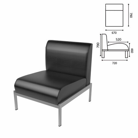 Кресло мягкое "Дилан", "Д-22", 670х720х790 мм, без подлокотников, кожзам, черное