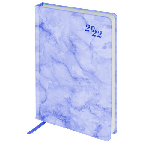 Ежедневник датированный 2022 А5 138x213 мм BRAUBERG "Marble", под кожу, синий мрамор, 112745