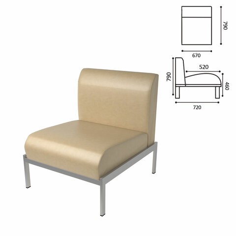 Кресло мягкое "Дилан", "Д-22", 670х720х790 мм, без подлокотников, кожзам, бежевое
