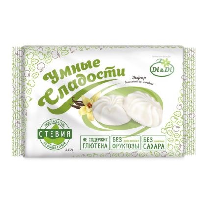 Умные Сладости Зефир диетический ванильный со стевией 150гр (Ди энд Ди)