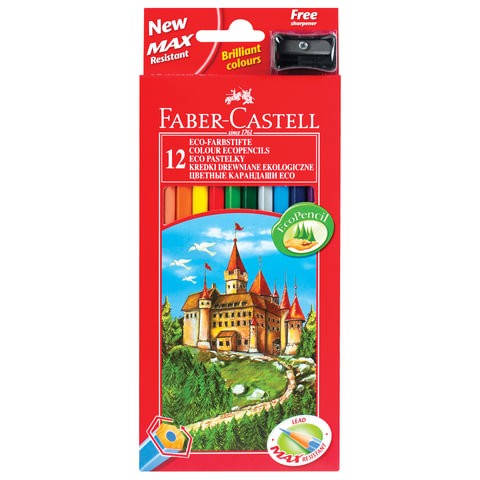 Карандаши цветные FABER-CASTELL, 12 цветов, с точилкой, картонная упаковка с подвесом, 120112