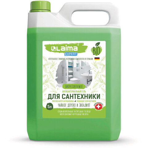 Средство для уборки туалета антибактериальное 5л LAIMA EXPERT "Чайное дерево и эвкалипт", биоразлагаемое, ЭКО, 607762