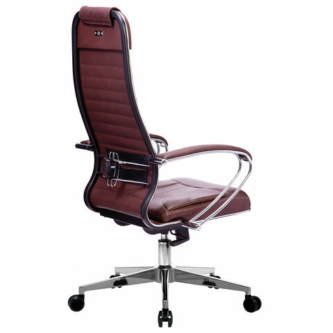 Кресло офисное МЕТТА "К-6" хром, кожа, сиденье и спинка мягкие, темно-коричневое