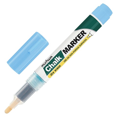 Маркер меловой MUNHWA "Chalk Marker", 3 мм, ГОЛУБОЙ, сухостираемый, для гладких поверхностей, CM-02