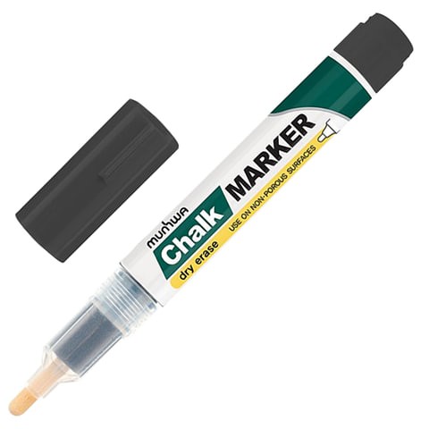 Маркер меловой MUNHWA "Chalk Marker", 3 мм, ЧЕРНЫЙ, сухостираемый, для гладких поверхностей, CM-01