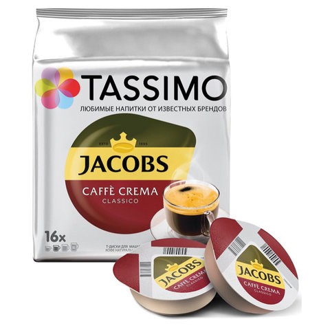 Капсулы для кофемашин TASSIMO JACOBS "Caffe Crema", натуральный кофе, 16 шт. х 7 г